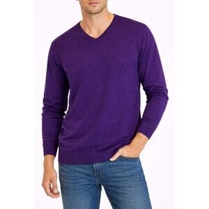 Apt 9 V Neck Sweater Mens XL Purple Merino Wool Blend Business Casual Pullover